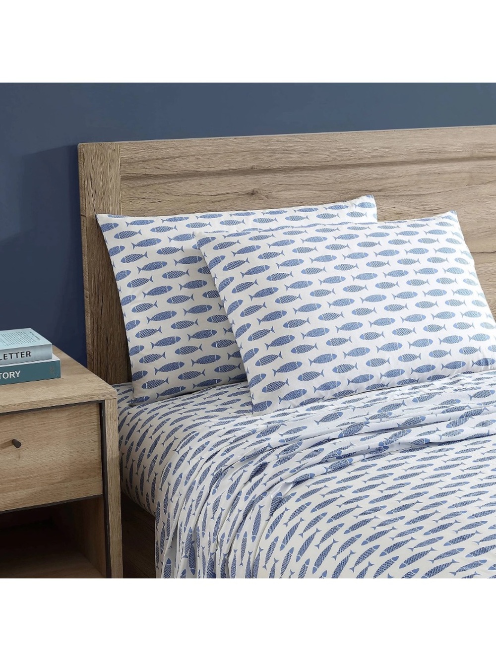 NEW Nautica Woodblock Blue Fish Cotton Full Sheet Set - Picture 7 of 10